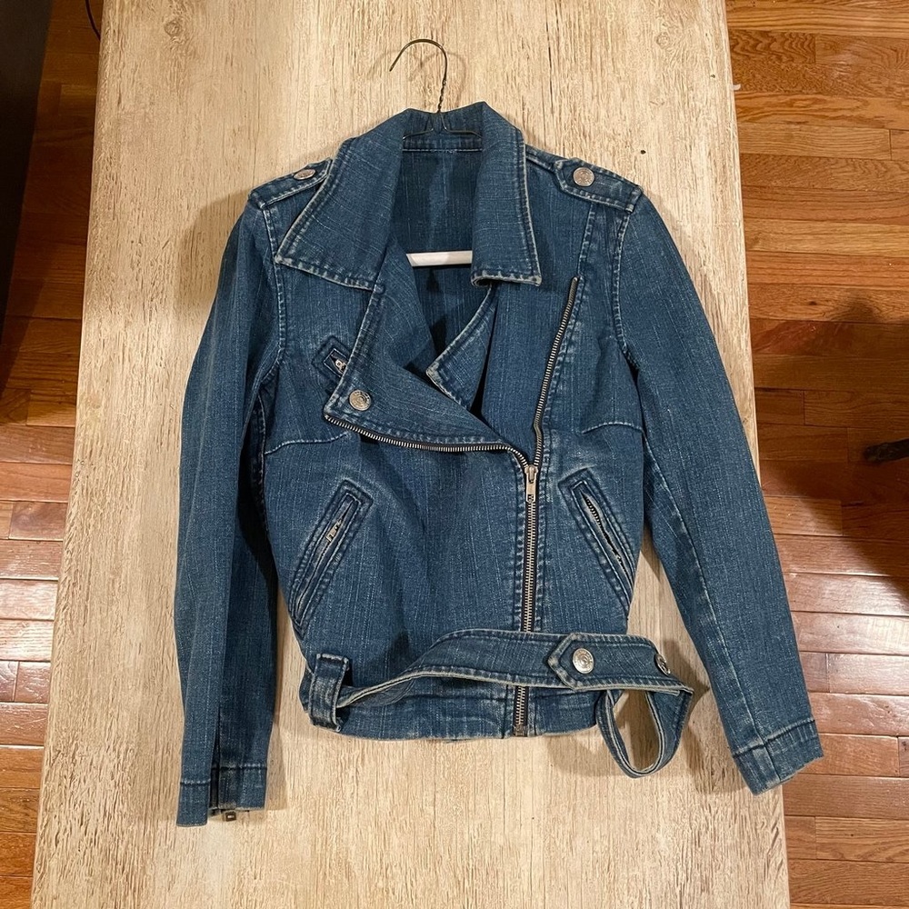 NWOT True Religion Jeans Biker Moto Denim Jacket XS Blue